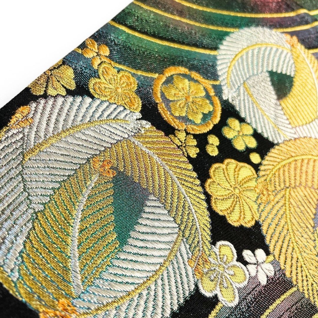  袋帯 振袖帯 大王松 七宝 花模様 金糸 錦糸 着物 121 b p ms 袋帯 帯