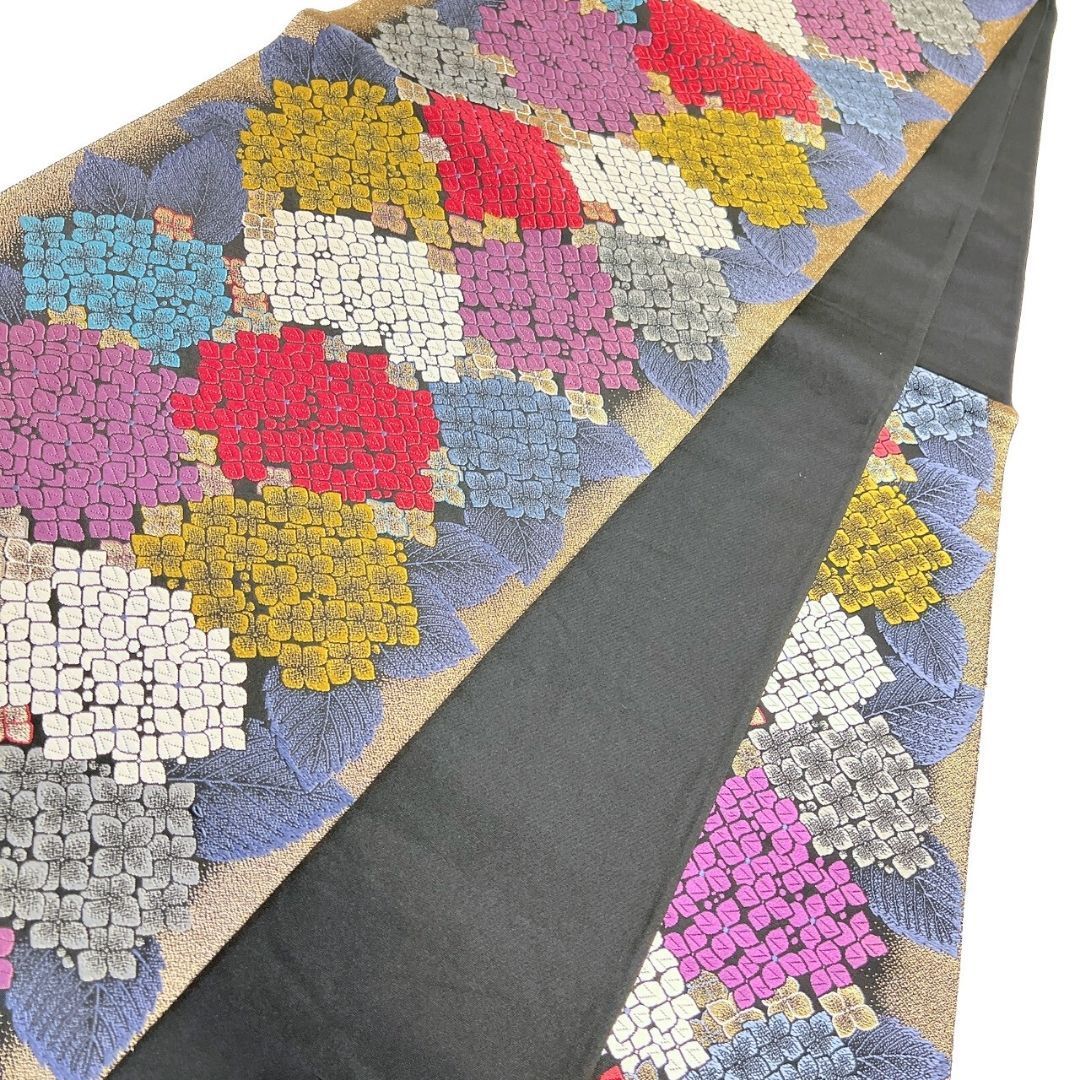  袋帯 紫陽花 あじさい 花模様 金糸 ダークトーン 着物 121 b p ms 袋帯 帯