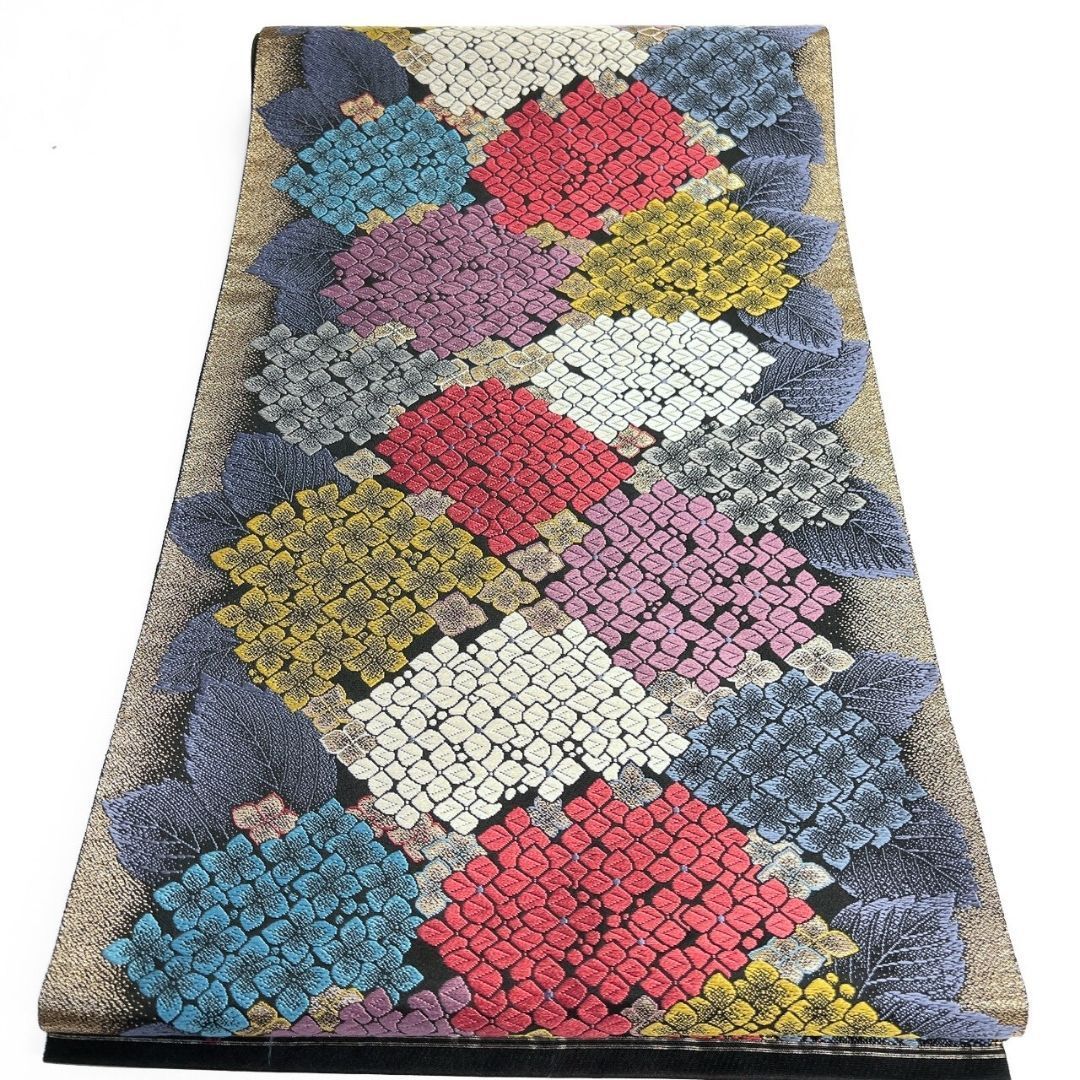 袋帯 紫陽花 あじさい 花模様 金糸 ダークトーン 着物 121 b p ms