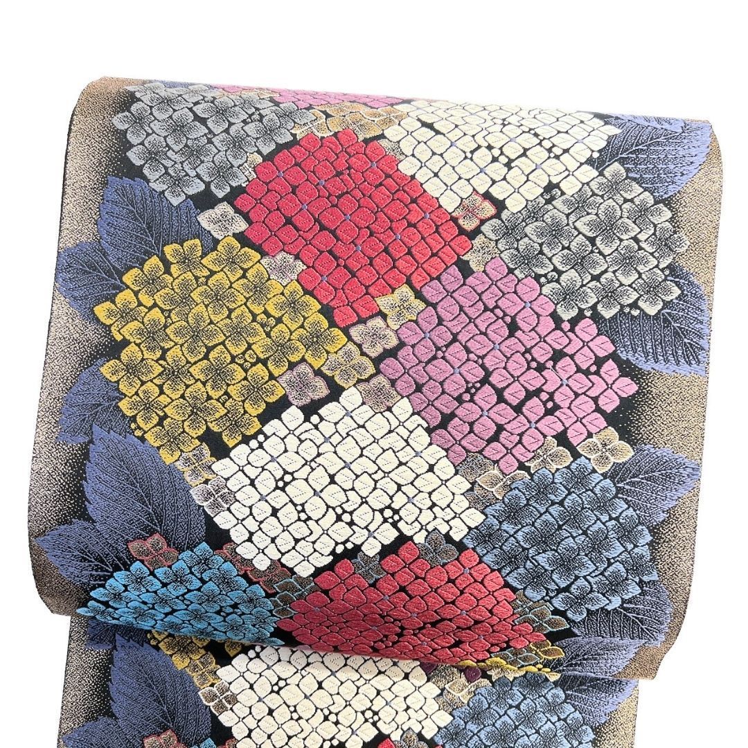 袋帯 紫陽花 あじさい 花模様 金糸 ダークトーン 着物 121 b p ms