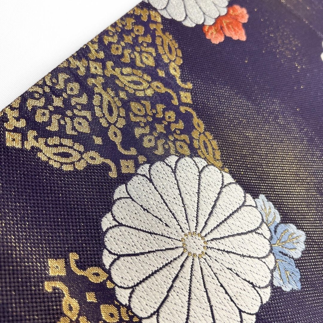 横段　花紋　花菱　菊花　金糸　袋帯　着物　032a p 百合花菱錦糸金糸銀糸袋帯振袖帯着物032a p