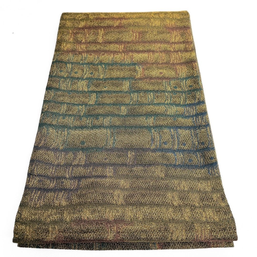 未着用 袋帯 全通 横縞 ドット くすみゴールド 金糸 着物 121 b p ms