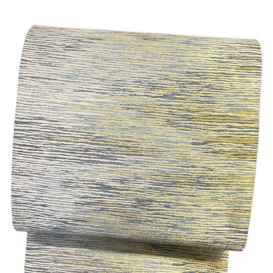 袋帯 霞 横縞 水色 金糸 着物 121 b p ms