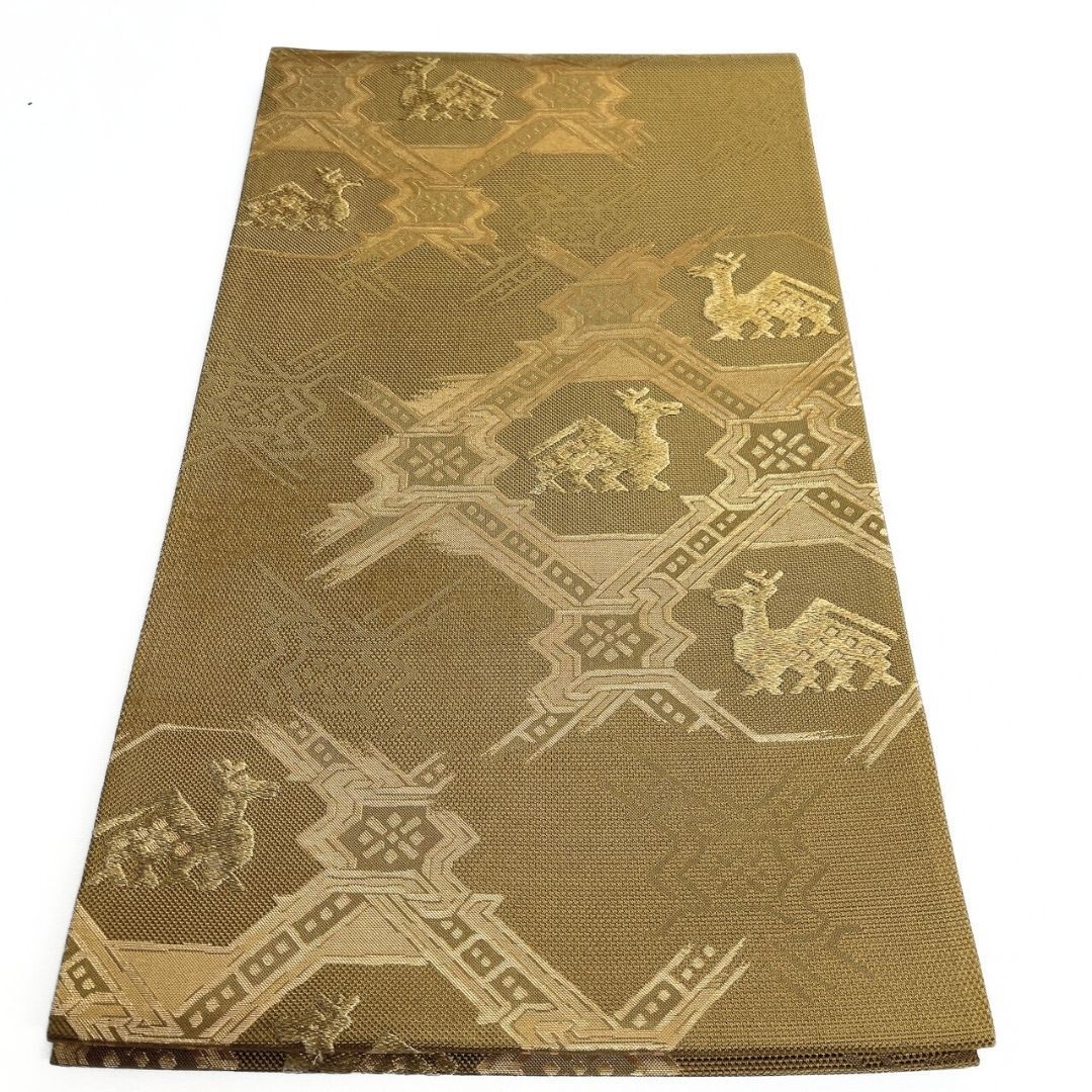 袋帯 有栖川 鹿 金糸 花菱 カーキ 着物 121 b p ms