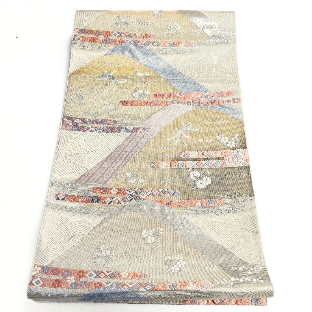 未着用 袋帯 ヱ霞 菊花 撫子 鳳凰 銀糸 金糸 着物 121 b p ms