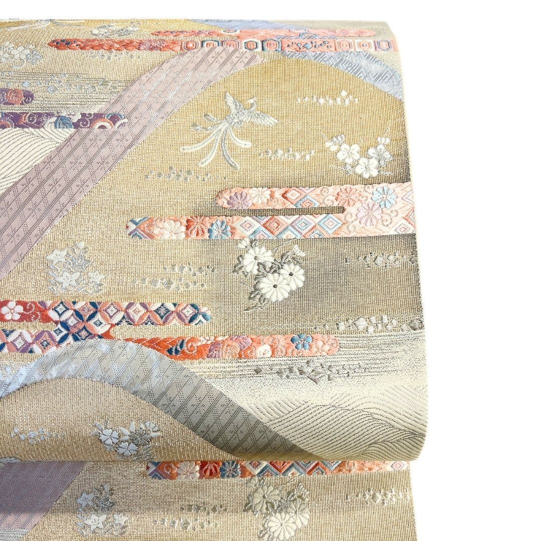 未着用 袋帯 ヱ霞 菊花 撫子 鳳凰 銀糸 金糸 着物 121b p ms - メルカリ