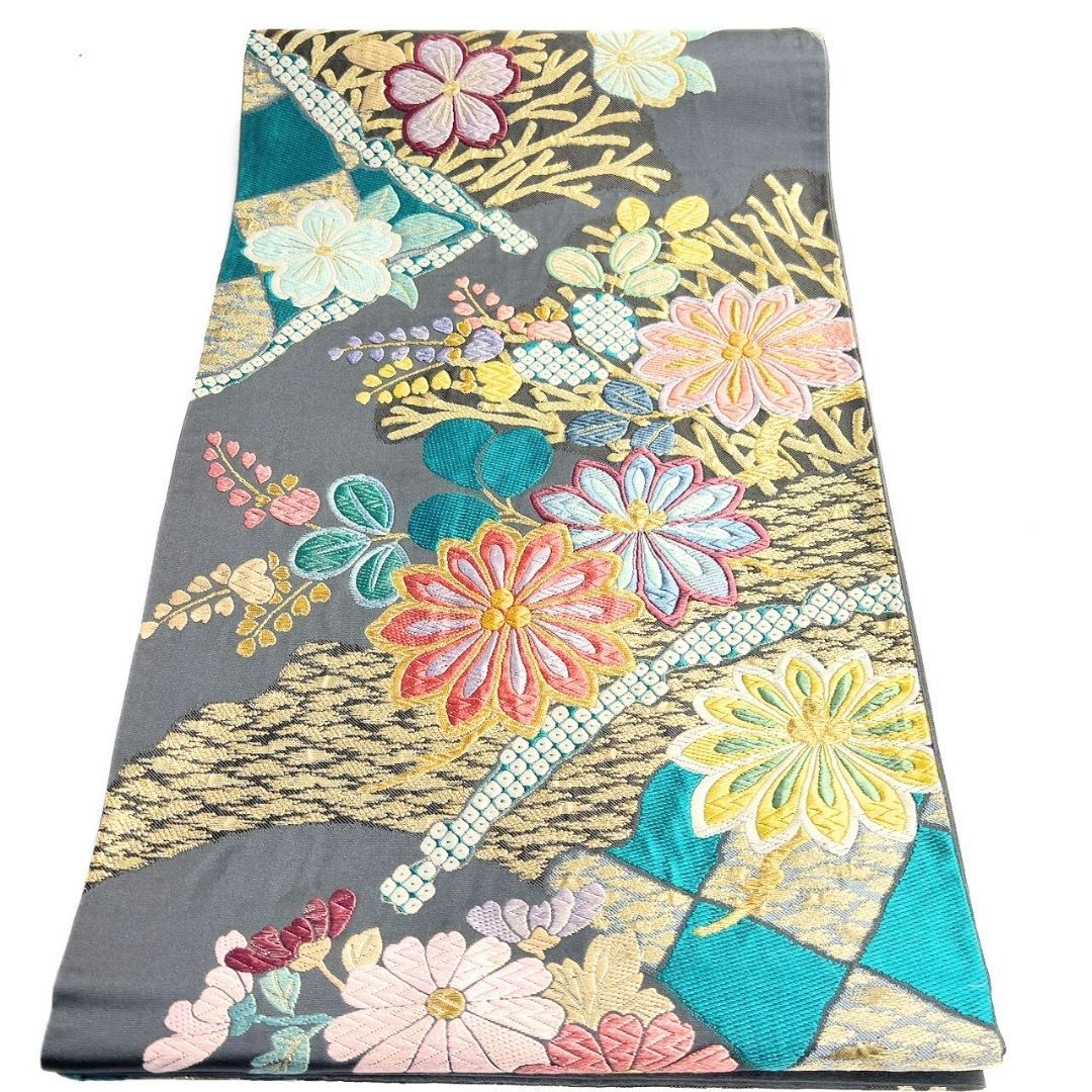 袋帯 菊柴垣文 唐織 菊花 桜花 萩 金糸 着物 121b p ms - メルカリ