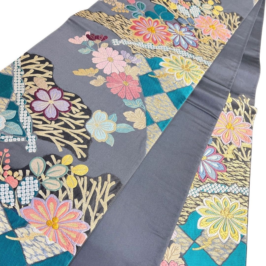 袋帯 菊柴垣文 唐織 菊花 桜花 萩 金糸 着物 121b p ms - メルカリ