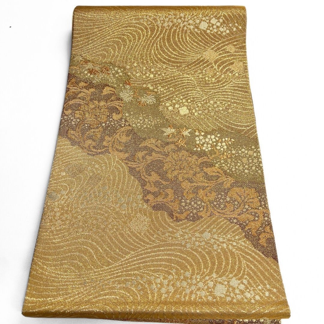 袋帯 霞取り 唐花模様 散らし色紙 流線 金糸 着物 121b p ms - メルカリ