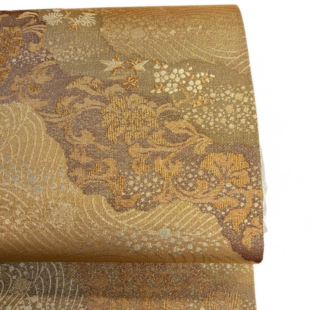 袋帯 霞取り 唐花模様 散らし色紙 流線 金糸 着物 121b p ms - メルカリ