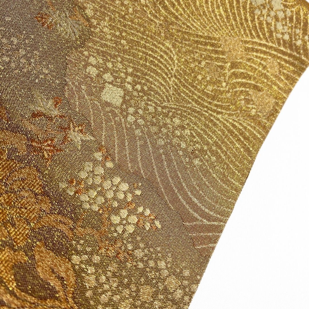 袋帯 霞取り 唐花模様 散らし色紙 流線 金糸 着物 121b p ms - メルカリ