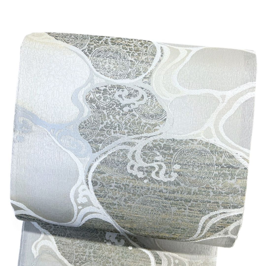 袋帯 流線 華紋 花模様 銀糸 着物 121 b p ms