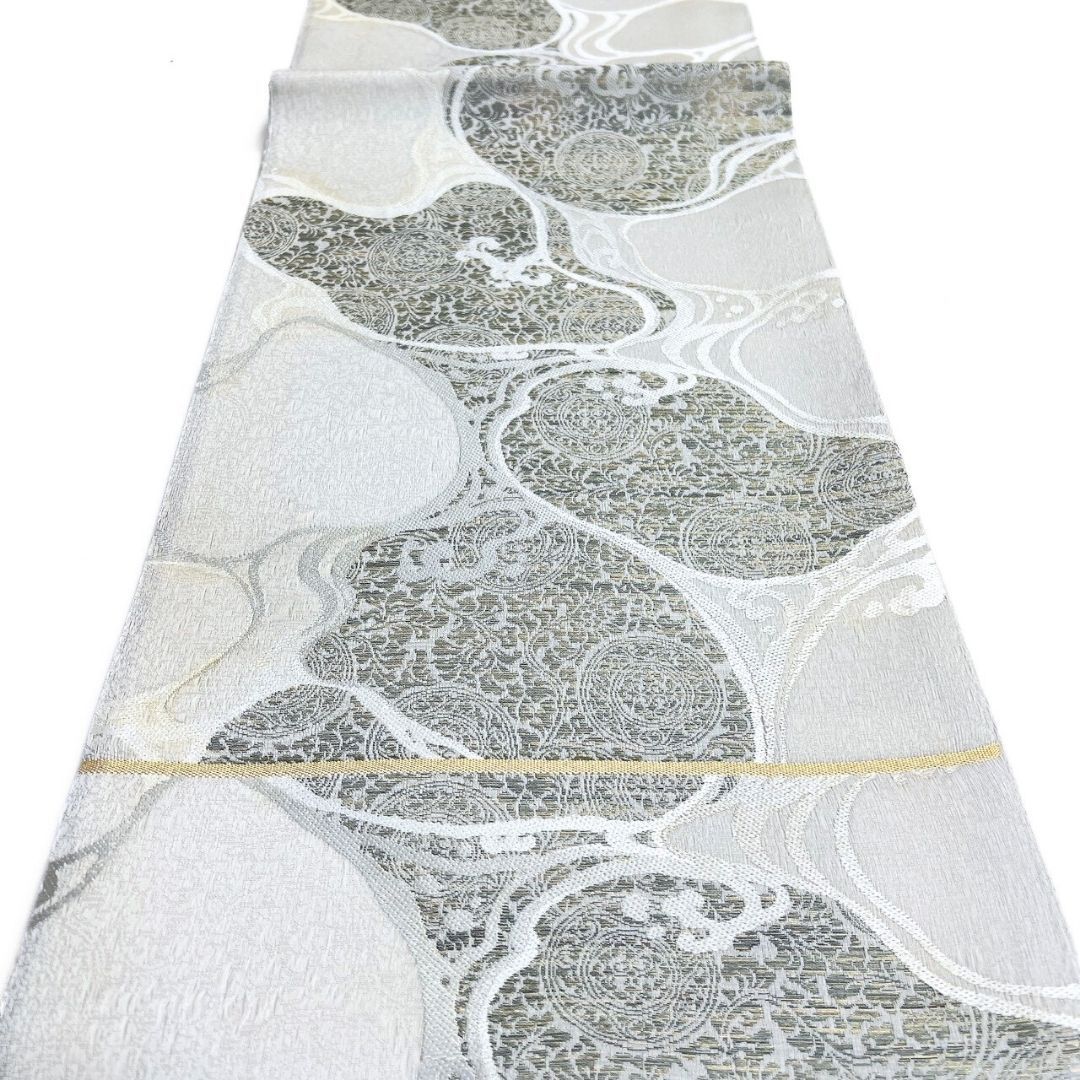 袋帯 流線 華紋 花模様 銀糸 着物 121b p ms - メルカリ