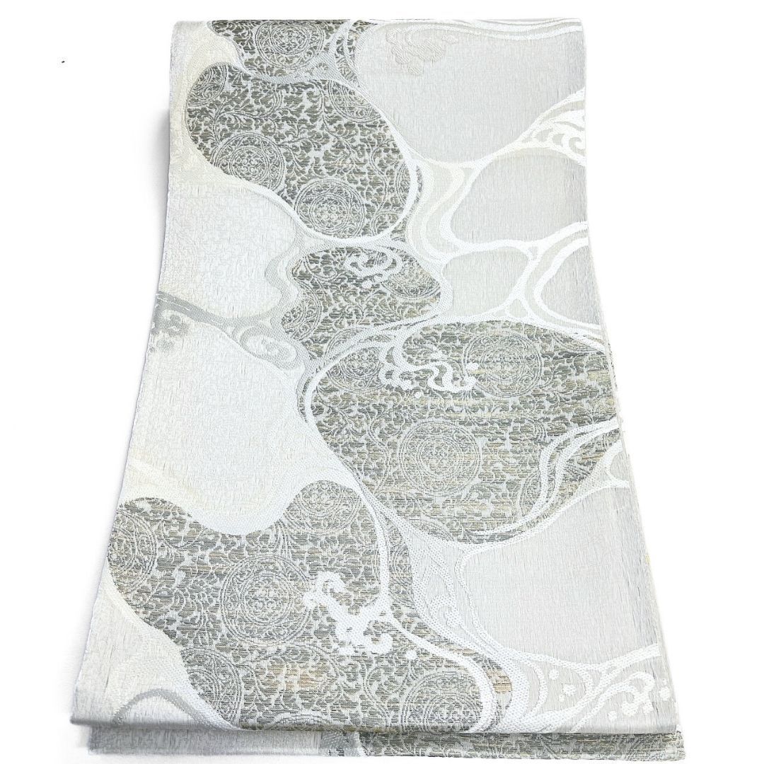 袋帯 流線 華紋 花模様 銀糸 着物 121 b p ms