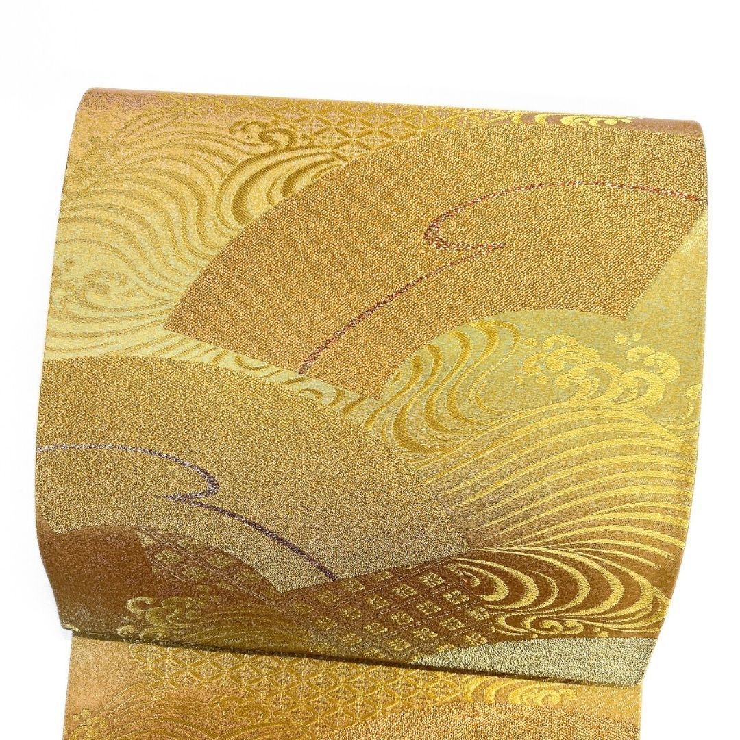 未着用 袋帯 波模様 花菱 流線 金糸 錦糸 着物 121 b p ms