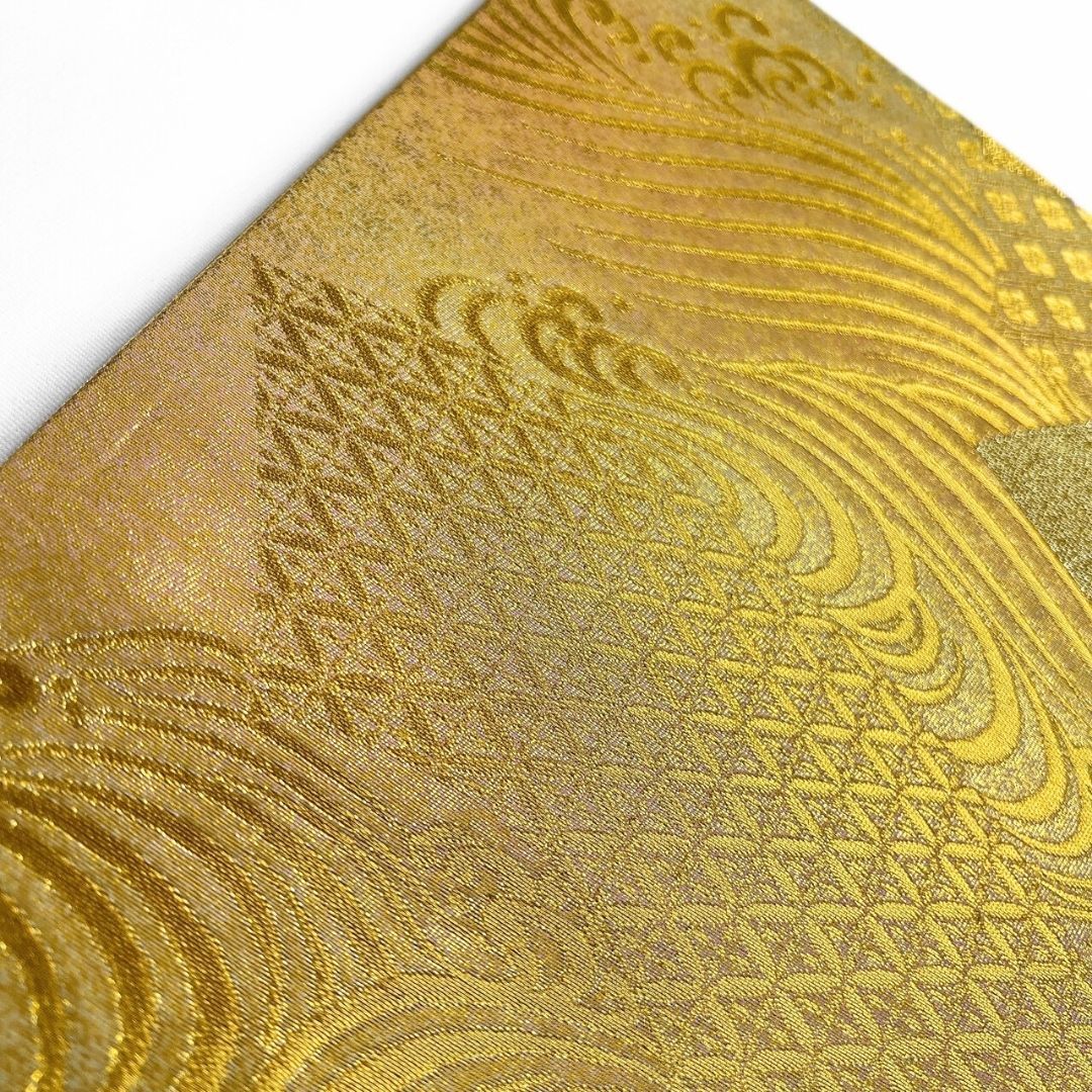  未着用 袋帯 波模様 花菱 流線 金糸 錦糸 着物 121 b p ms 袋帯 帯