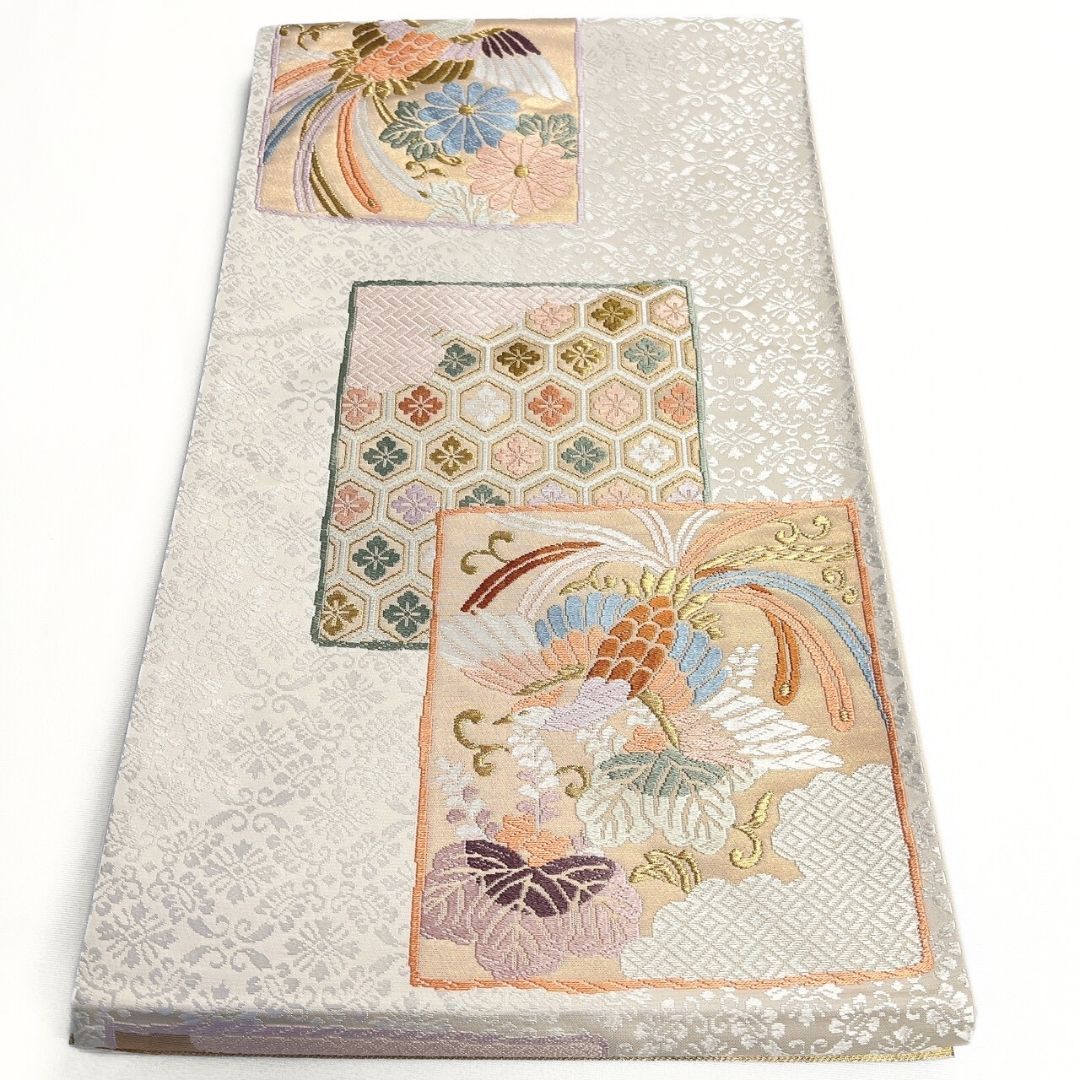 袋帯 花菱 色紙模様 花亀甲 鳳凰 金糸 着物 121 b p ms