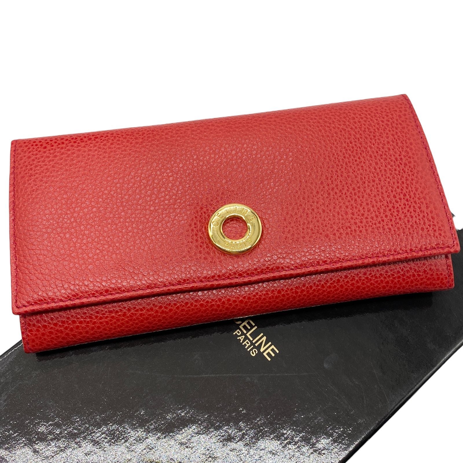 美品 CELINE セリーヌ 長財布 ロングウォレット サークルロゴ レザー