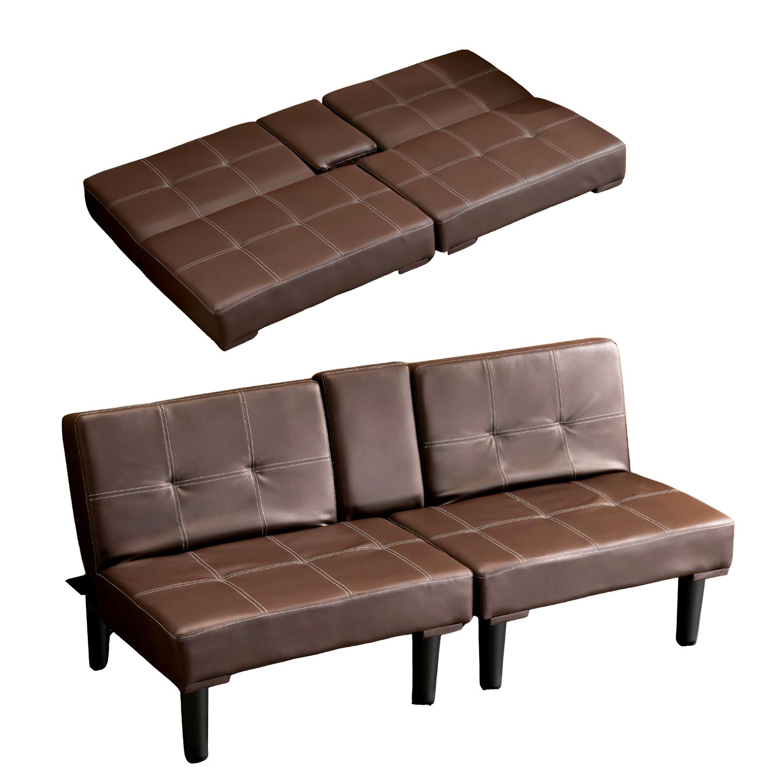 数量 ソファベッド カップホルダー付き リクライニング 省スペース 2人用 コンパクト 幅153㎝ PU