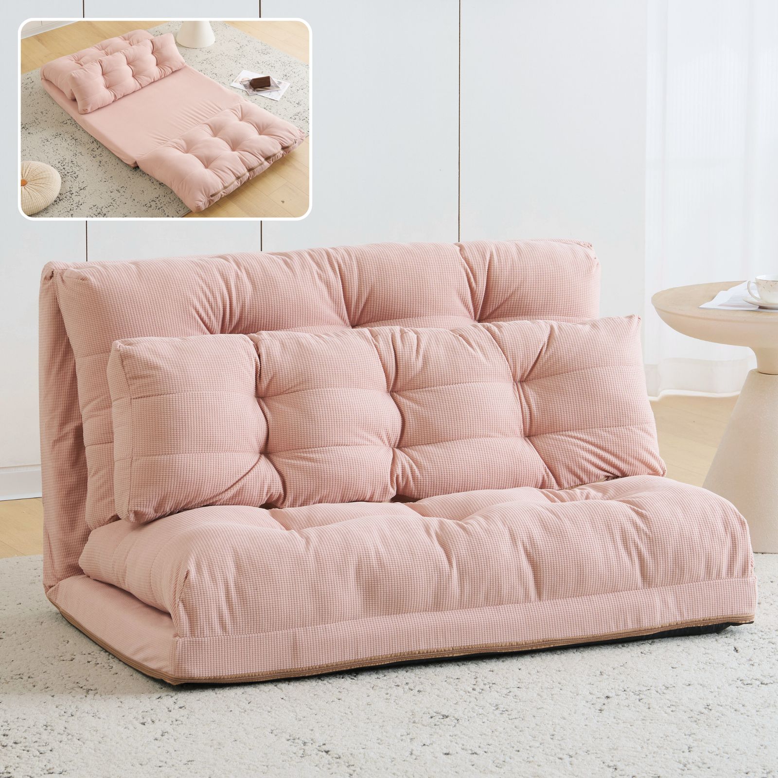 数量 ソファーベッド 2人掛け 3 WAY ローソファー 幅108 cm 6段階リクライニング クッション付き 折りたたみ コンパクト おしゃれ