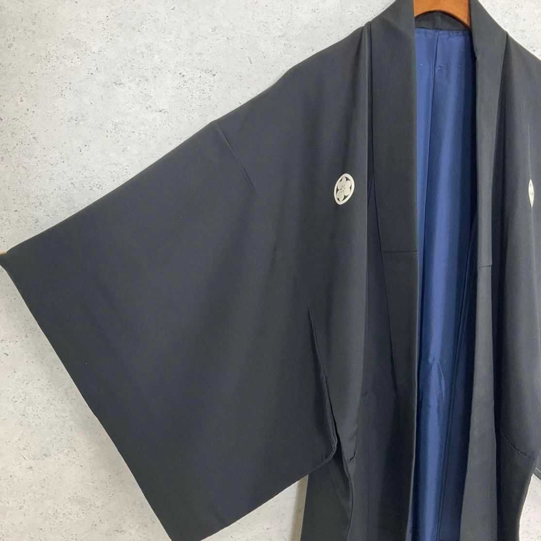 one⬛️男前屋⬛️男黒紋付⬛️アンサンブル⬛️男着物⬛️男羽織⬛️羽二重⬛️正絹⬛️五つ紋⬛️裄68 5丈135