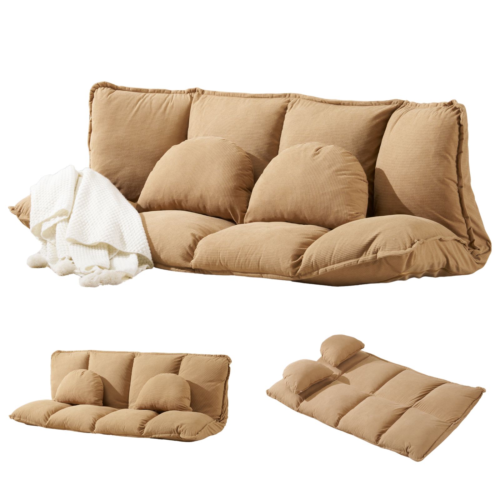  数量 ソファベッド フロアソファ コンパクト ローソファ 2人掛け 1人暮らし向け 3WAY 幅160cm 6段階リクライニング クッション付き ふわふわ おしゃれ マイクロファイバーソファベッド 2人掛け 3人掛けソファ ソファ ソファベッド