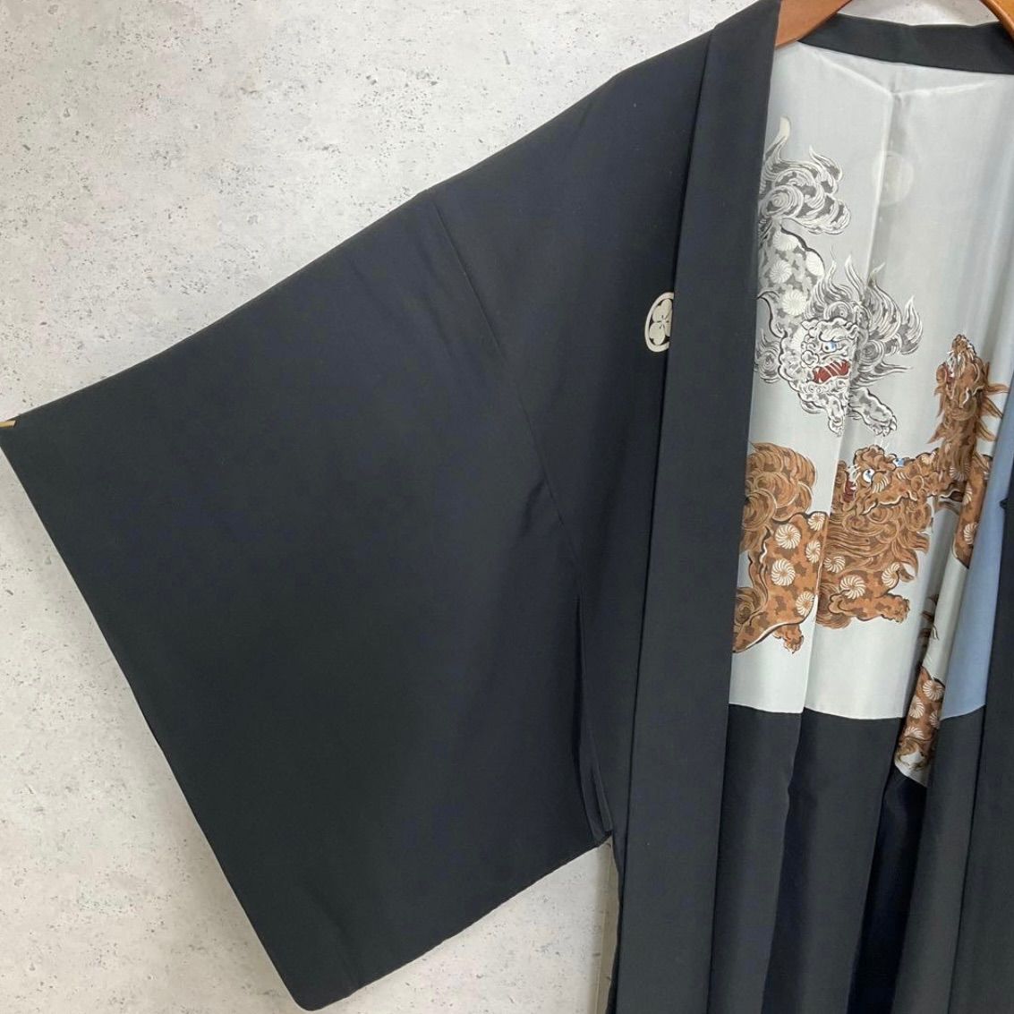 kimono one⬛️男前屋⬛️男黒紋付⬛️アンサンブル⬛️男着物⬛️男羽織⬛️羽二重⬛️正絹⬛️五つ紋⬛️裄68