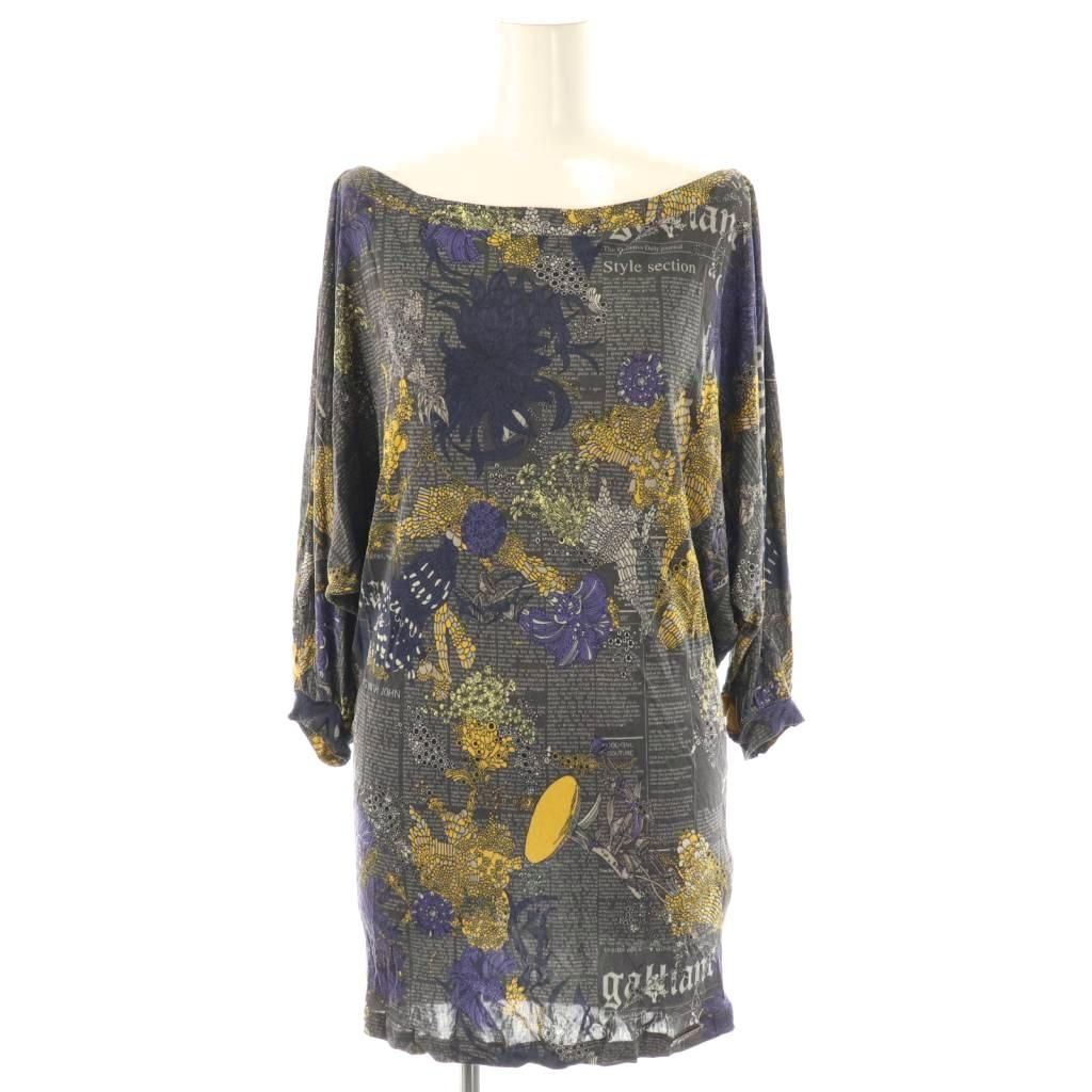 ジョンガリアーノ JOHN GALLIANO ガリアーノ GALLIANO ニュースペーパー チュニック カットソー 総柄 XS チャコールグレー マルチ ES GY57
