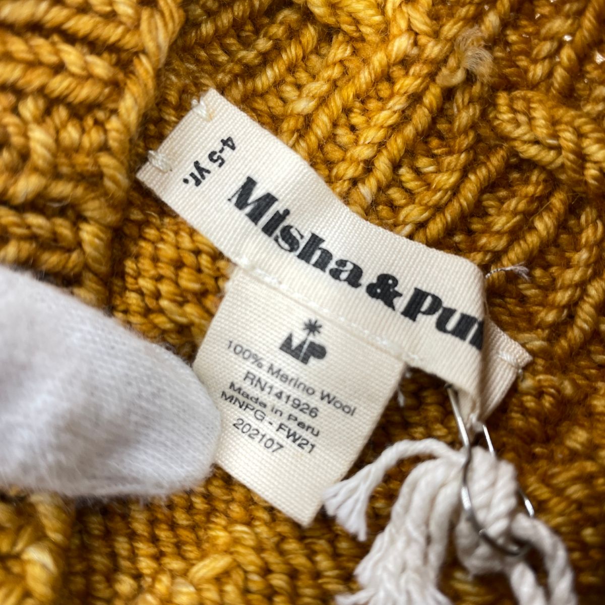  Misha-Puff ミーシャアンドパフ Popcorn Bloomer サイズ 4-5歳 4～5才 メリノウール イエロー キッズ 半ズボン ハーフパンツ ボトムス スパッツ