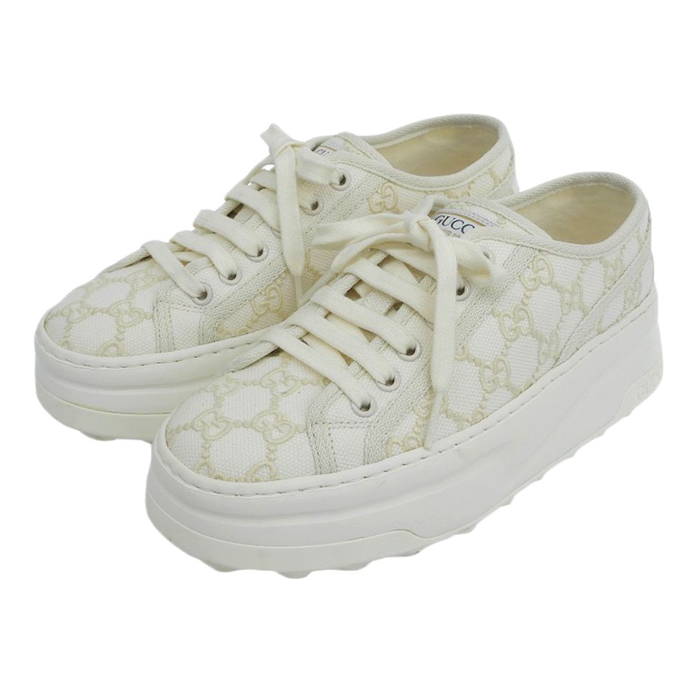 GUCCI グッチ スニーカー シューズ レディース キャンバス ホワイト 36 746766