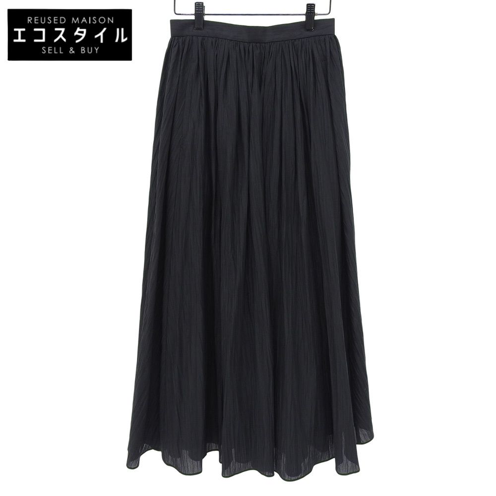 ebure エブール リンクルボイル ギャザーロングスカート レディース 黒 ブラック 36
