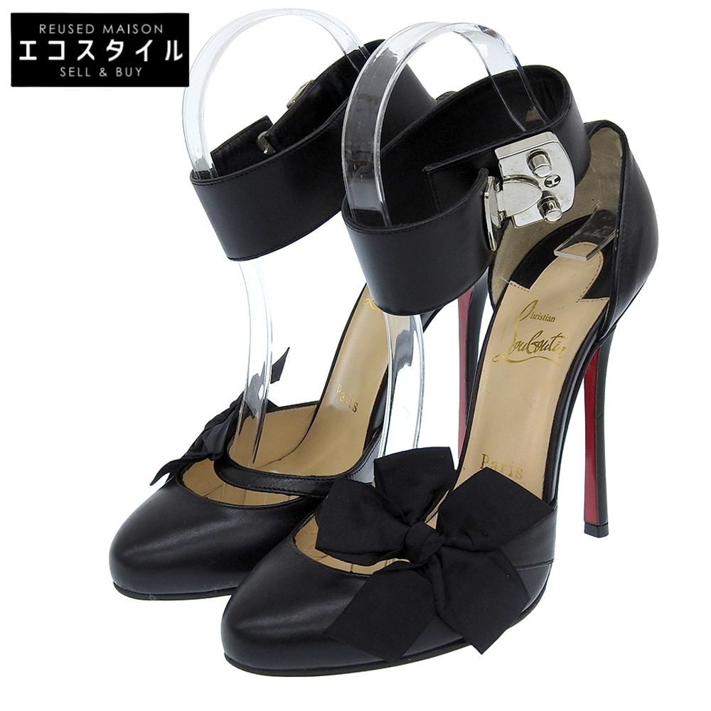 Christian Louboutin クリスチャンルブタン アンクルストラップ リボンパンプス レディース ブラック 37 1 2 37.5