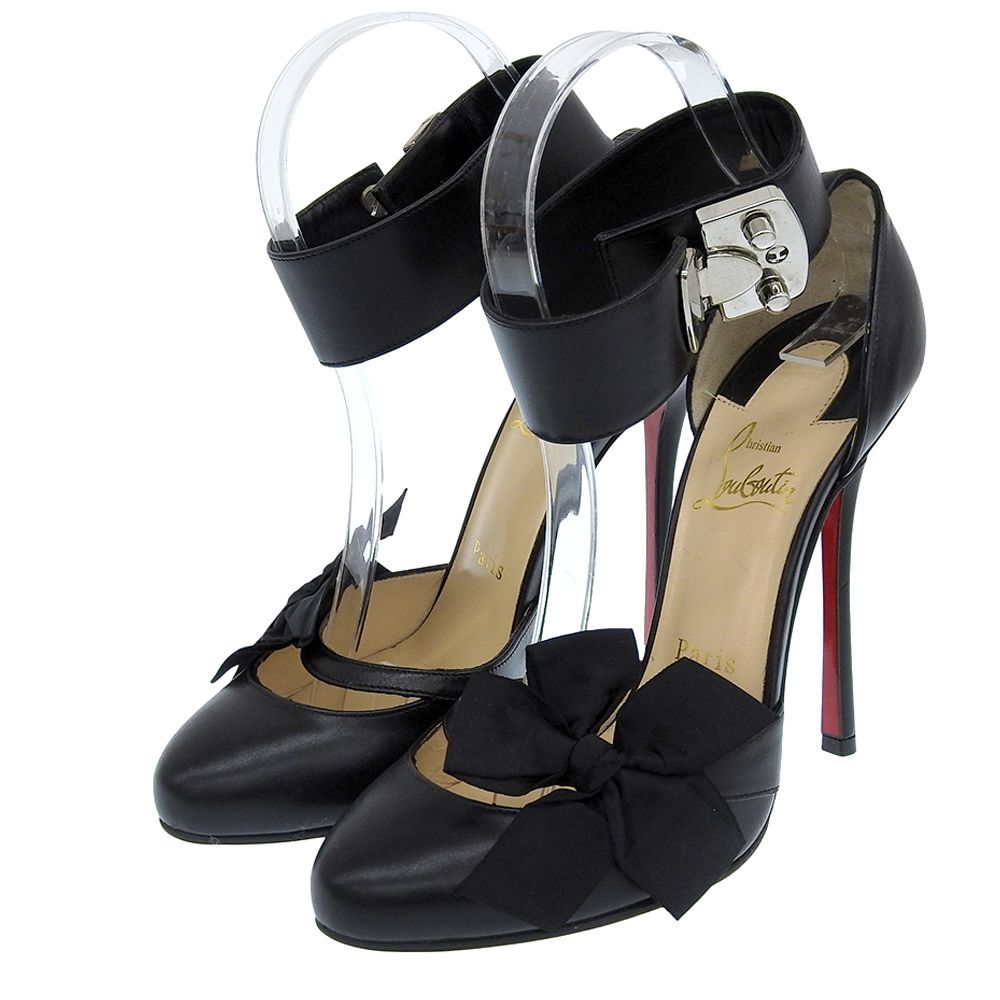 Christian Louboutin クリスチャンルブタン アンクルストラップ リボンパンプス レディース ブラック 37 1 2 37.5