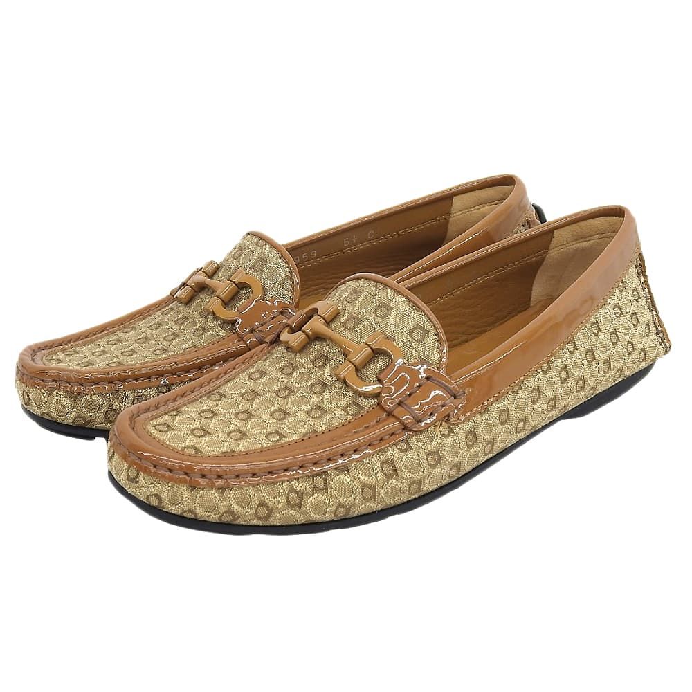 Salvatore Ferragamo サルヴァトーレフェラガモ キャンバス×パテント ガンチーニドライビングシューズ ベージュ ブラウン 5 1 2 C