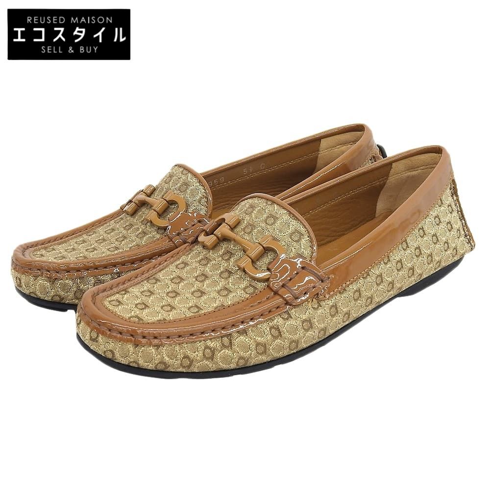 Salvatore Ferragamo サルヴァトーレフェラガモ キャンバス×パテント ガンチーニドライビングシューズ ベージュ ブラウン 5 1 2 C