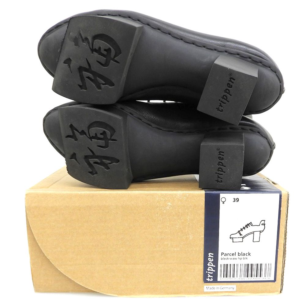  trippen トリッペン ハッピーソール Parcel レザーレースアップシューズ レディース 黒 ブラック 39 その他 靴