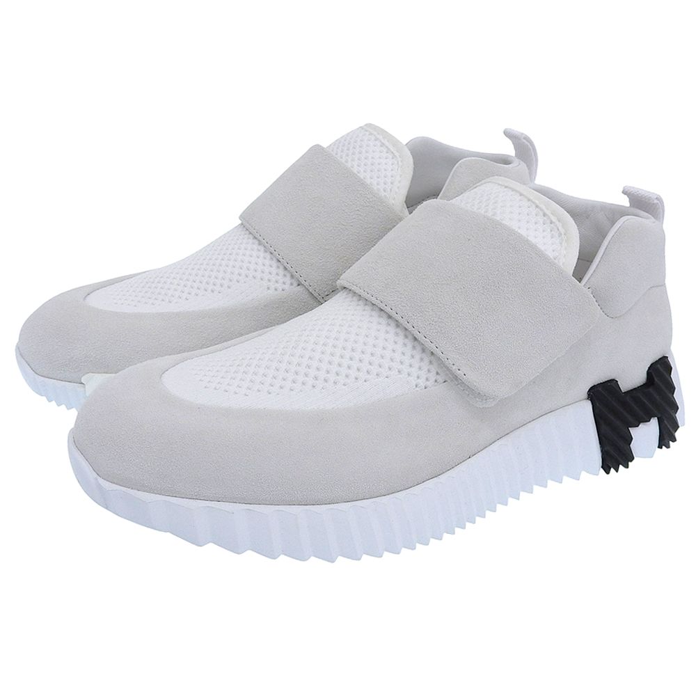 HERMES エルメス H Hロゴ スエード×ファブリック 切り替え ベルクロ ローカットスニーカー レディース ホワイト 37