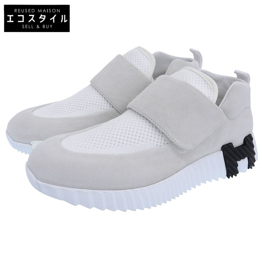 HERMES エルメス H Hロゴ スエード×ファブリック 切り替え ベルクロ ローカットスニーカー レディース ホワイト 37 H232260Z 37