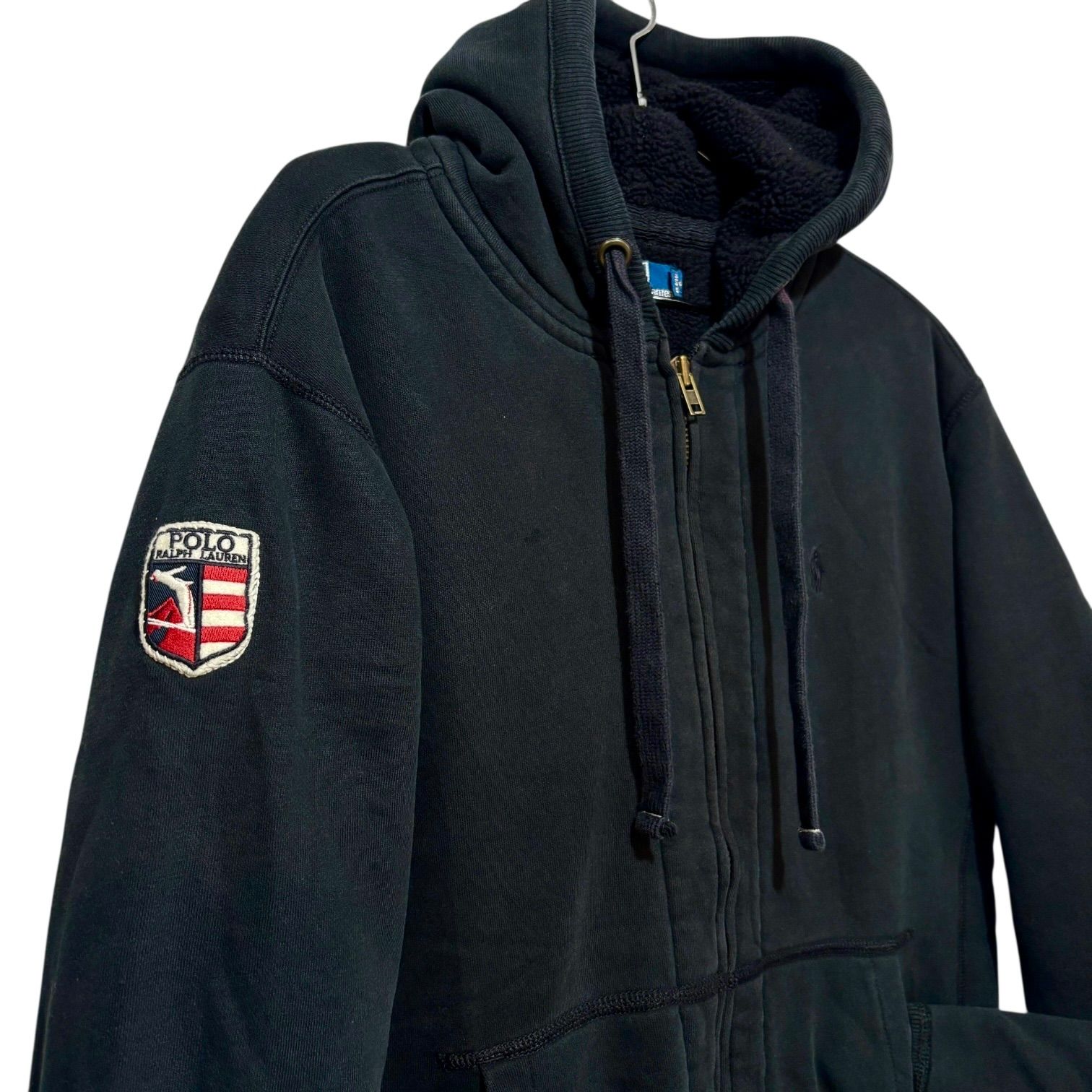 00s POLO RALPH LAUREN BOA ZIP HOODY LINING SHERPA L BLK ラルフ 