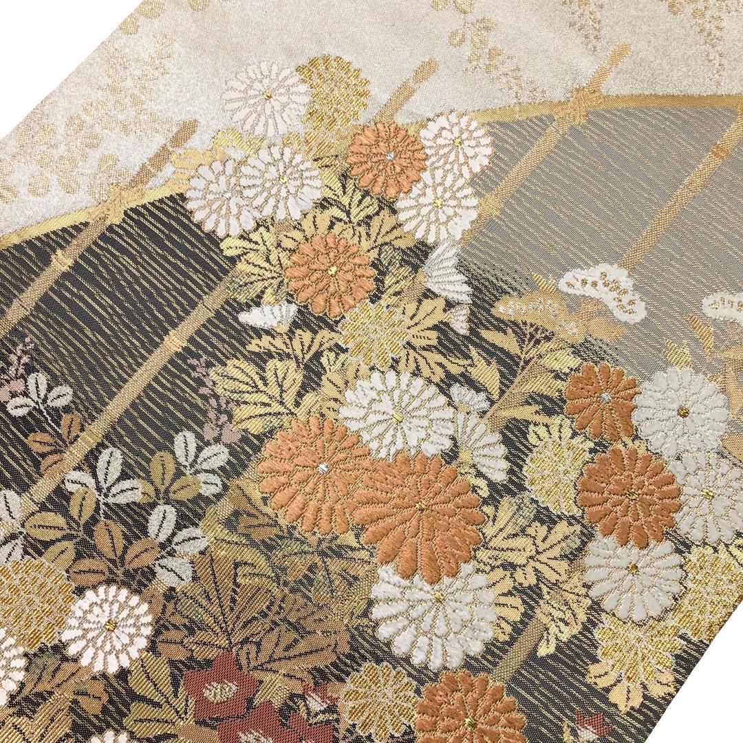 袋帯 竹垣に花模様 金銀糸 銀色 O-5832 - メルカリ