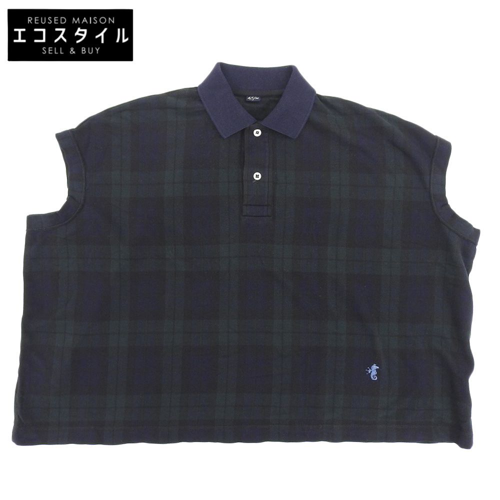 45 R フォーティファイブ アール ブラックウォッチカノコのMキャミポロ トップス コットン レディース ネイビー×グリーン ―