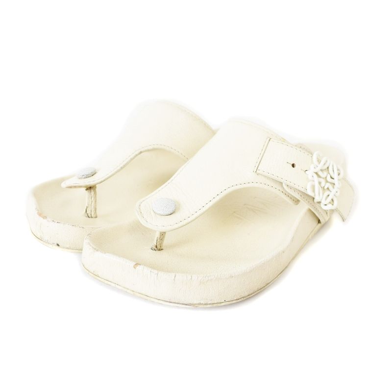 ロエベ LOEWE アナグラム トングサンダル シューズ 36 アイボリー ☆AA★