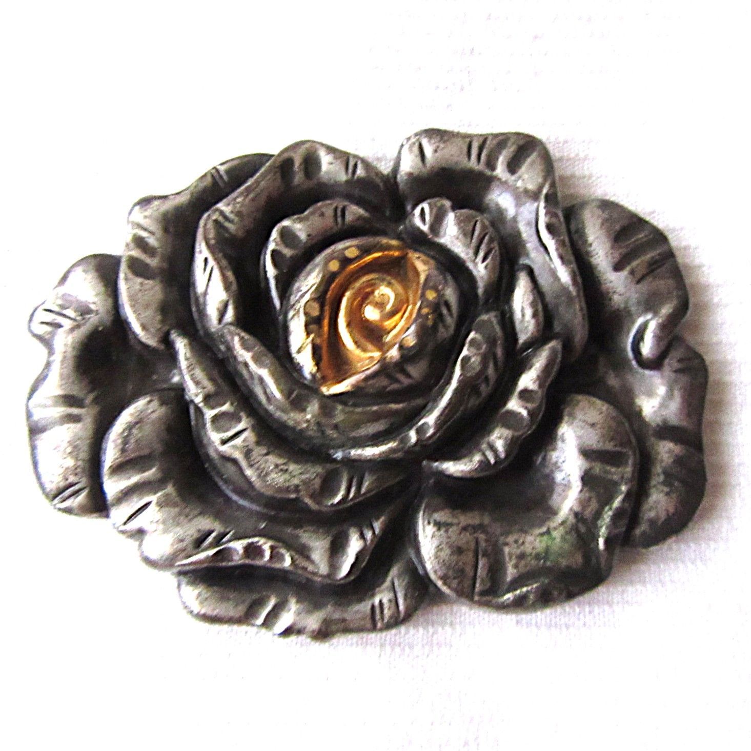 薔薇 金工 帯留め アンティーク 骨董 帯留 彫金 着物 和装小物