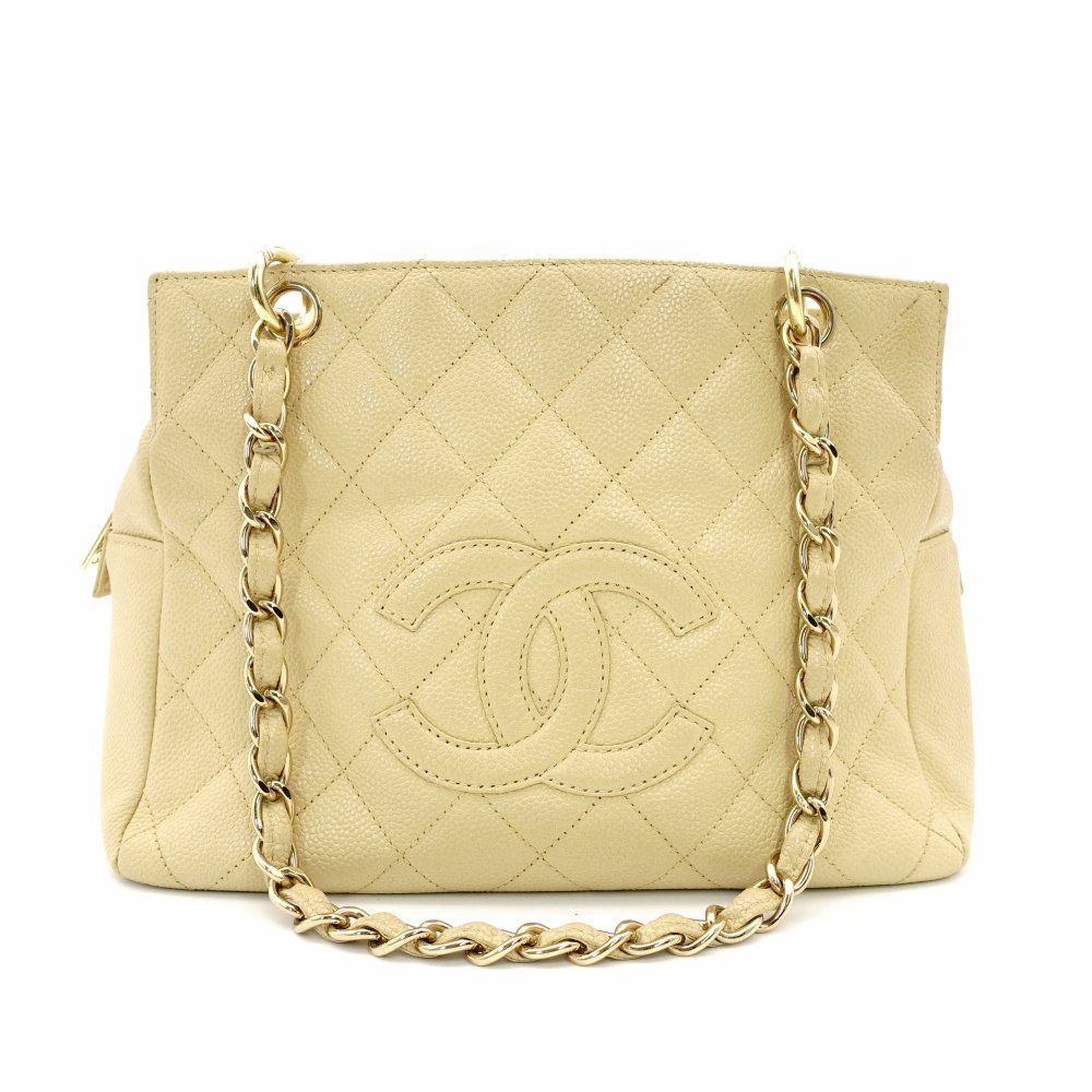 シャネル CHANEL マトラッセ キャビアスキン チェーン ショルダーバッグ ベージュ レザー ショルダー 7-11-070
