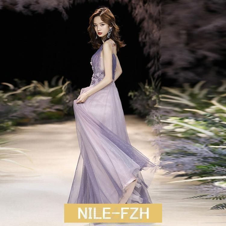 イブニングドレス パープル ロングドレス 発表会ドレス キャミドレス