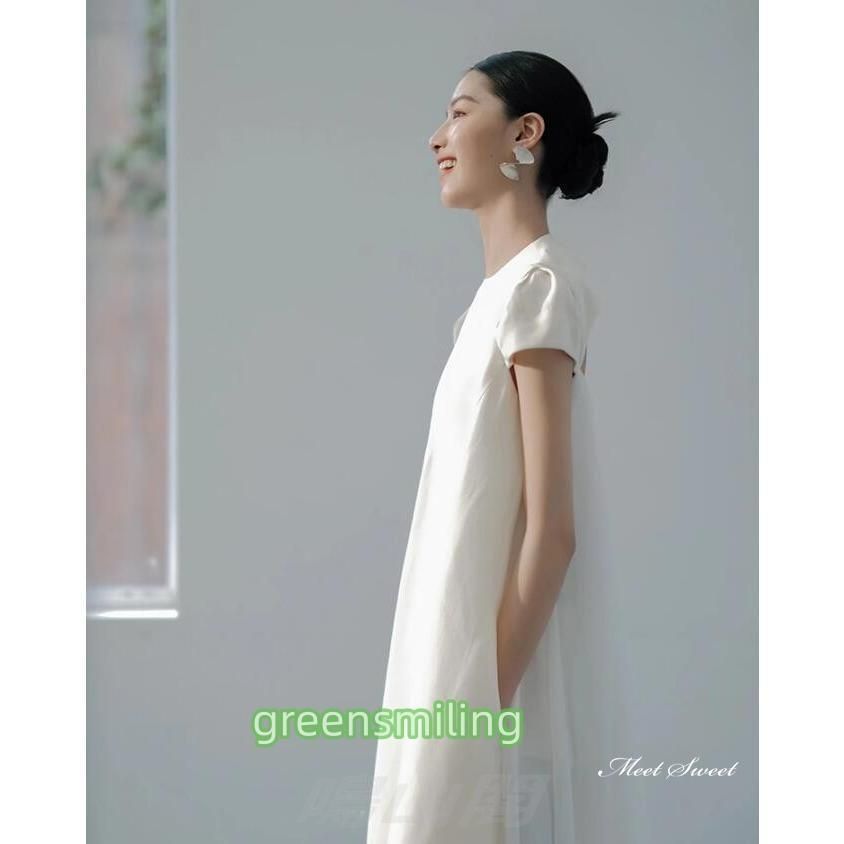 ウェディングドレス ロングドレス スレンダーライン 半袖 シンプル