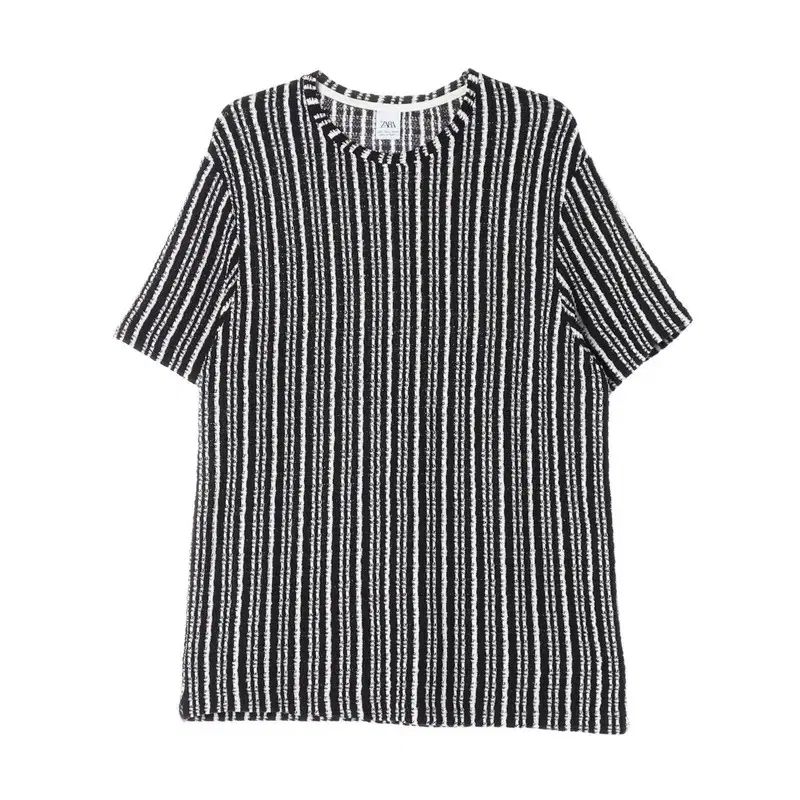 ザラ バーティカル ストライプ 텍스처 Tシャツ