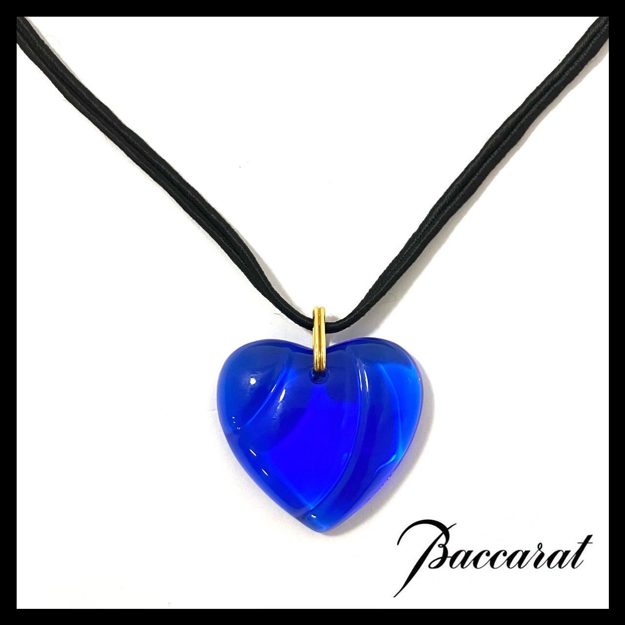 M【Baccarat】ハート クリスタル ペンダント ブルー/青 ガラス