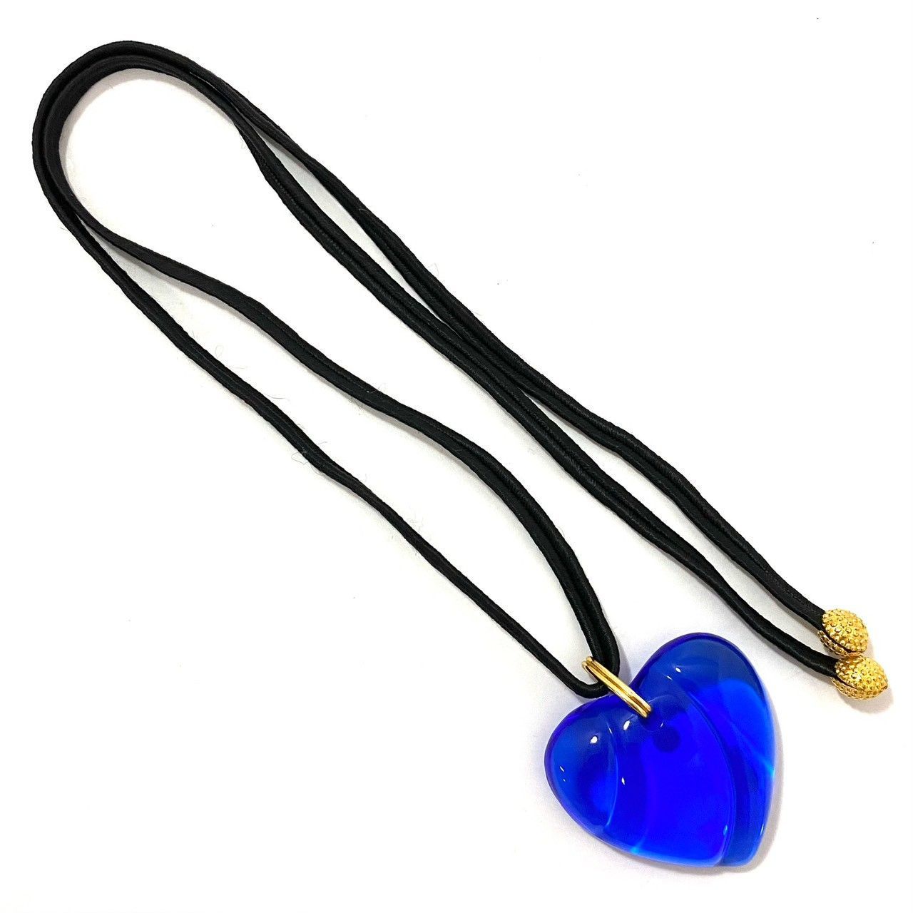 M【Baccarat】ハート クリスタル ペンダント ブルー/青 ガラス