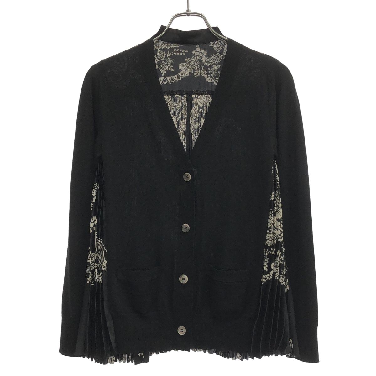sacai サカイ 19 AW ペイズリープリーツ ウールニットカーディガン 04567 ブラック 1